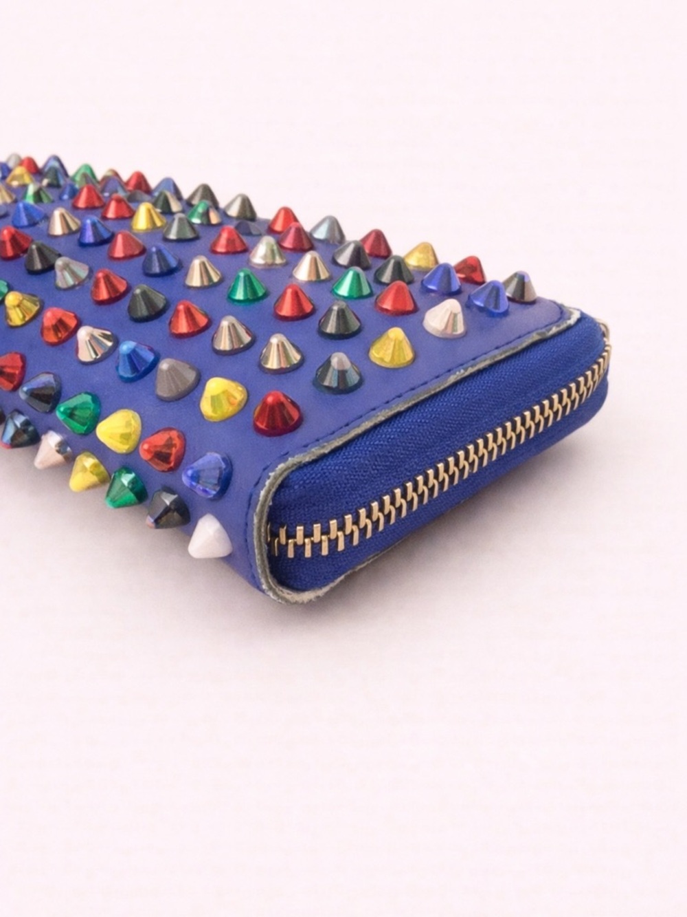 Christian Louboutin Panettone Blue Multi Spike Zip Wallet 7.5” - Picture 7 of 9